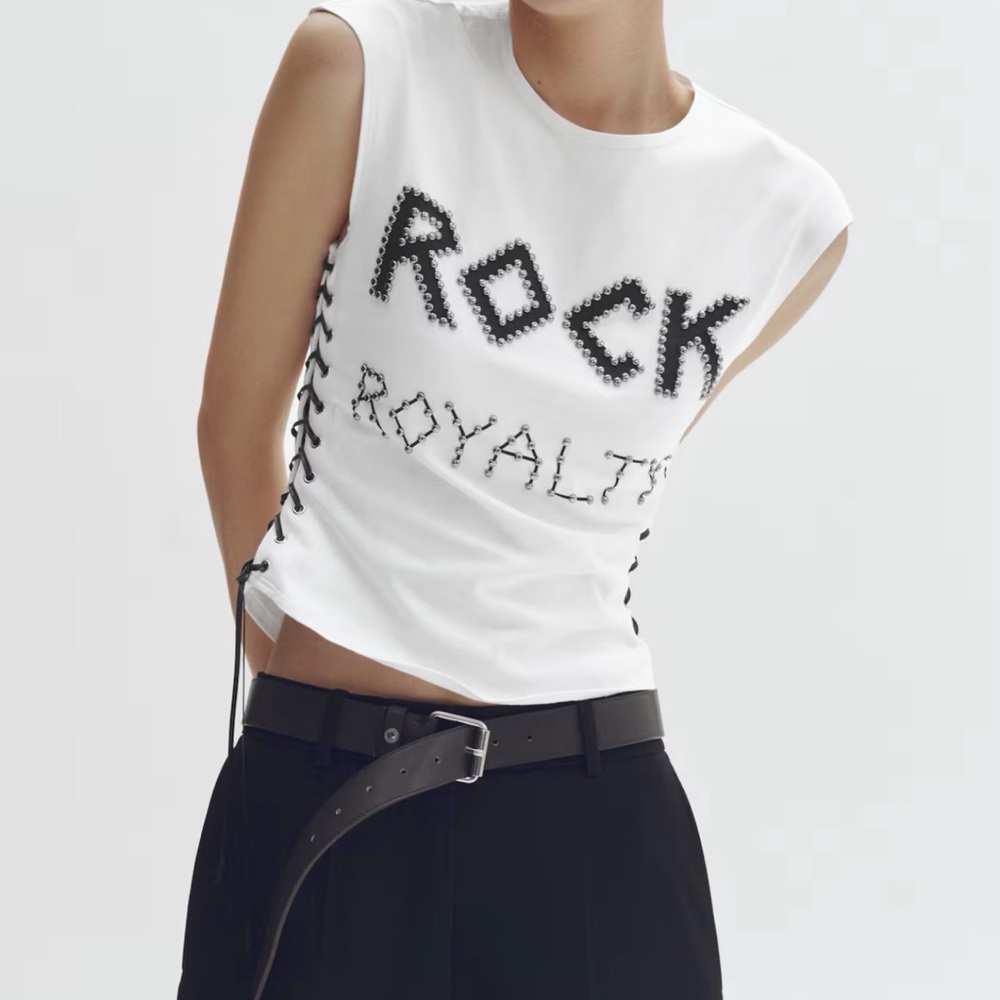 Stella McCartney White Sleeveless 'Rock Royalty' Lace-Up Tank